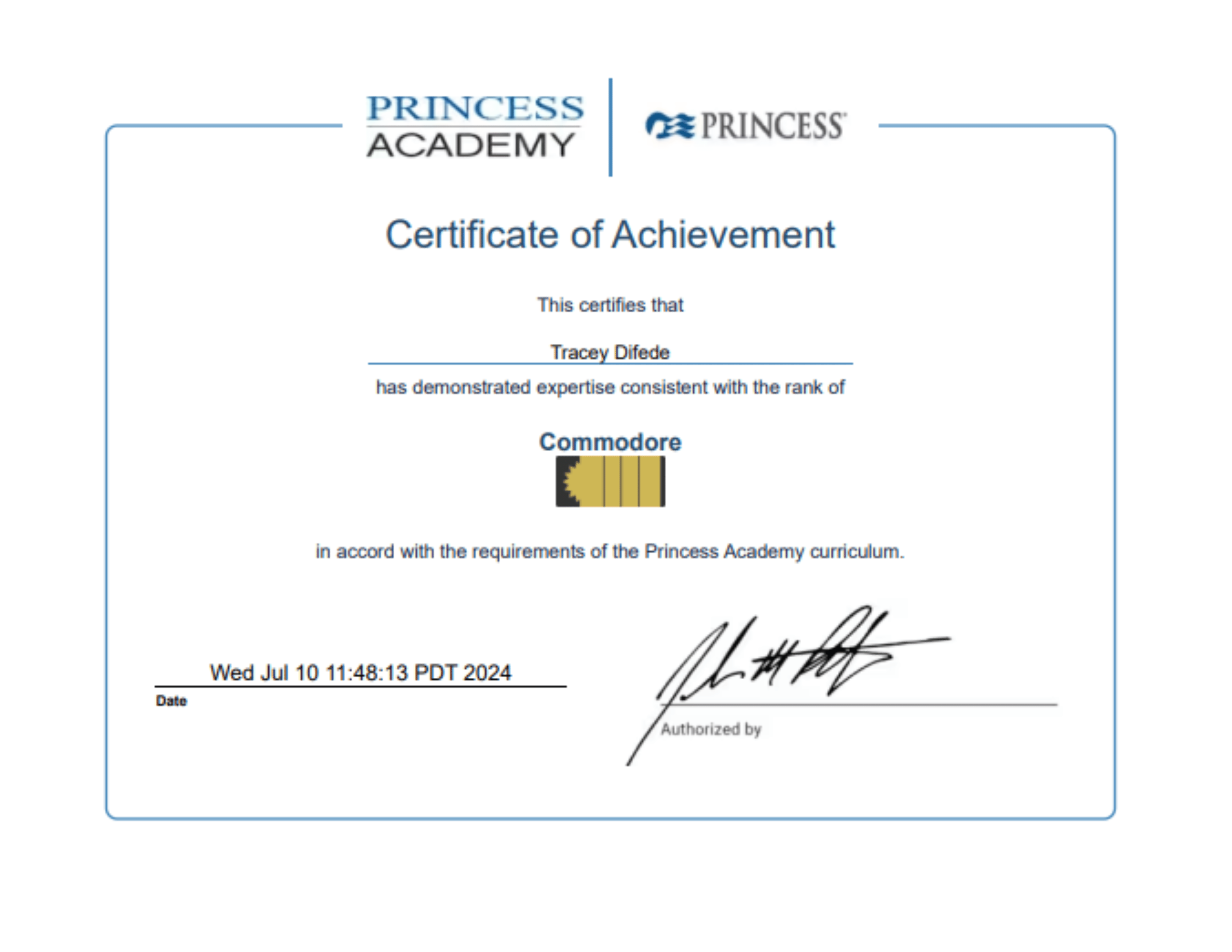 What It Means for You That I Am a Princess Cruises Commodore.