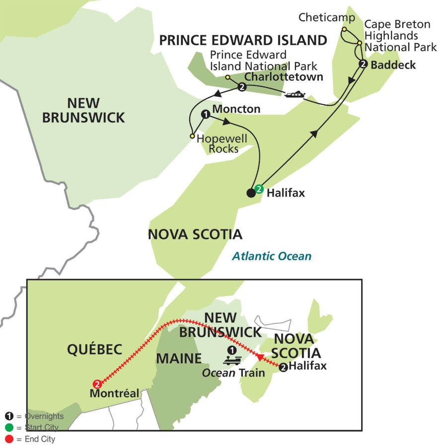 Highlights of the Canadian Maritimes with Ocean Train to Montréal