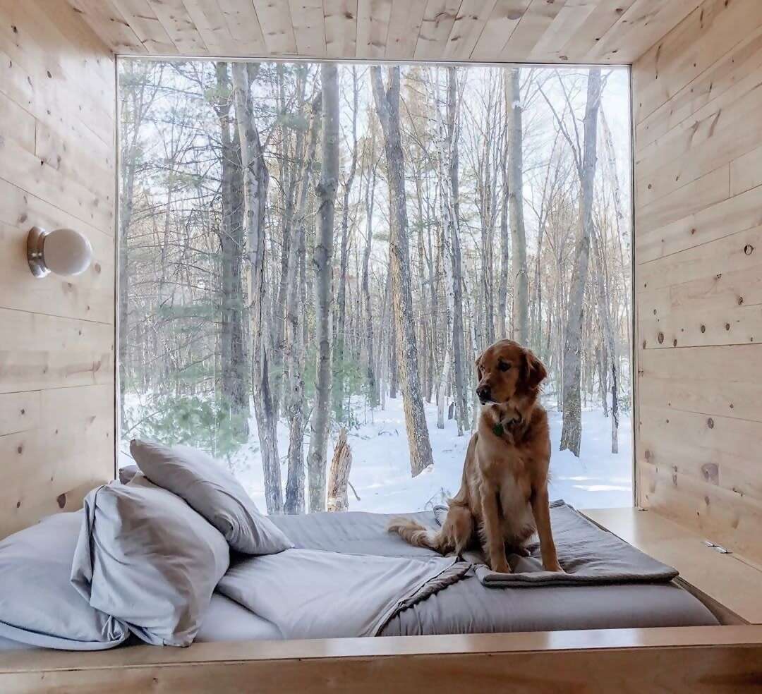 The toughest part of your stay in this cozy cube of a tiny cabin is posing for a picture when you’d rather be staring out the win
