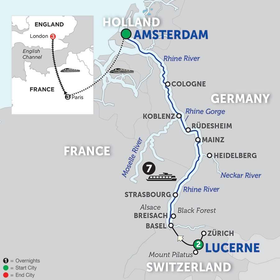 Festive Time on the Romantic Rhine with Lucerne, Paris & London