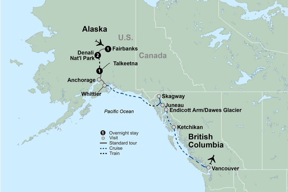 Alaska Discovery Land & Cruise featuring a 7-night Holland America Cruise